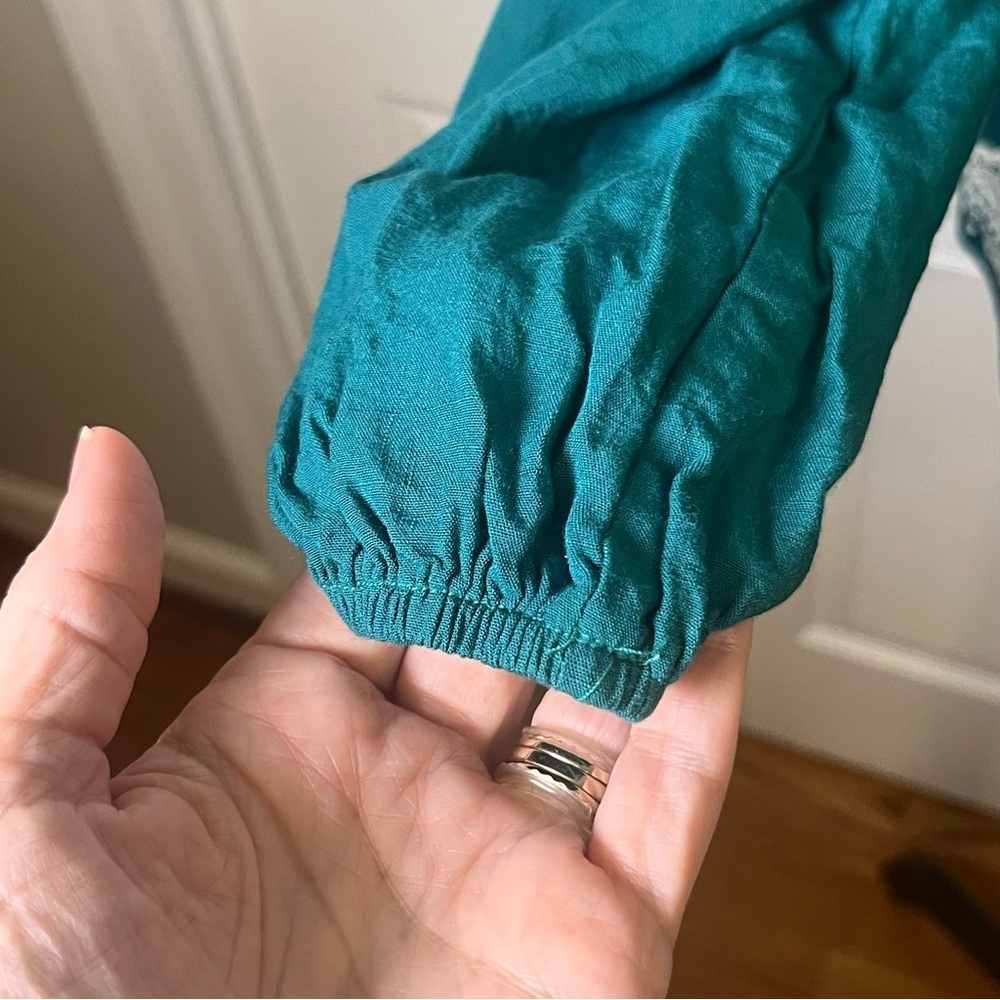 Savanna Jane Blouse Sz L Rayon Embroidered Boho Peasant Cottagecore Floral Teal - Picture 5 of 9